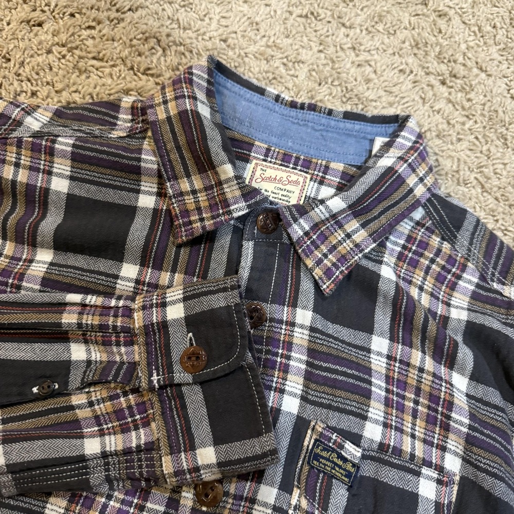 Scotch & Soda Shirt Mens Medium Black Plaid Long Sleeve Button Up Casual